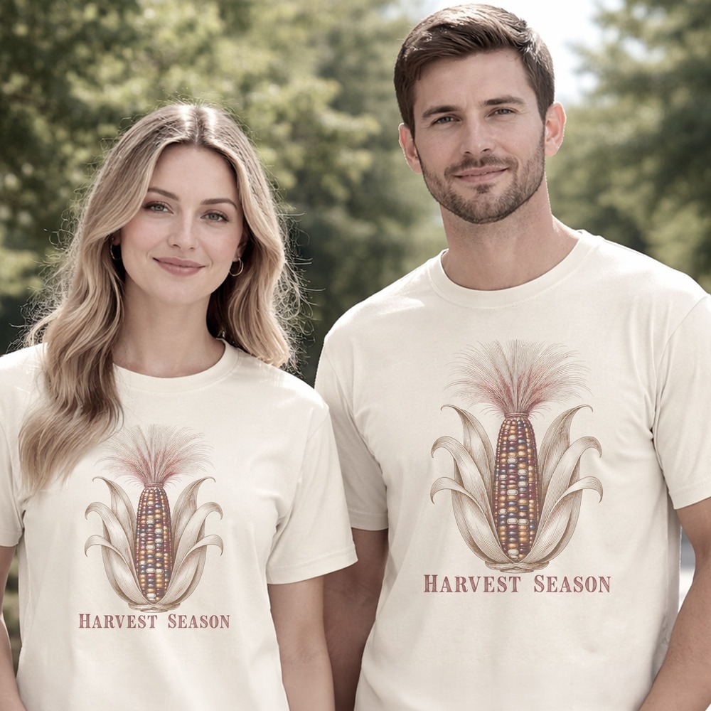 Harvest Season Indian Corn with Husks Spread Tee